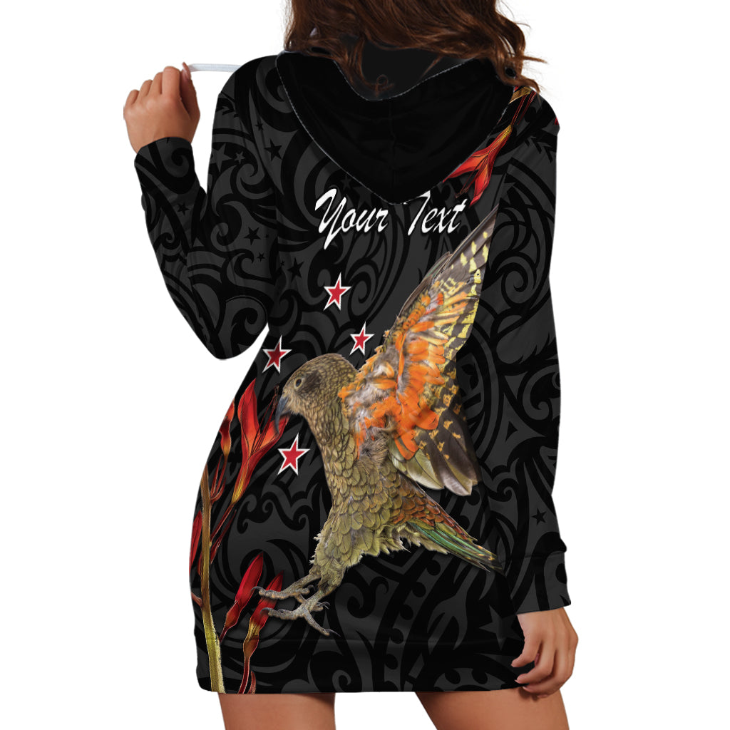 Personalised New Zealand Kea Hoodie Dress Nestor Notabilis With Harakeke Maori Pattern