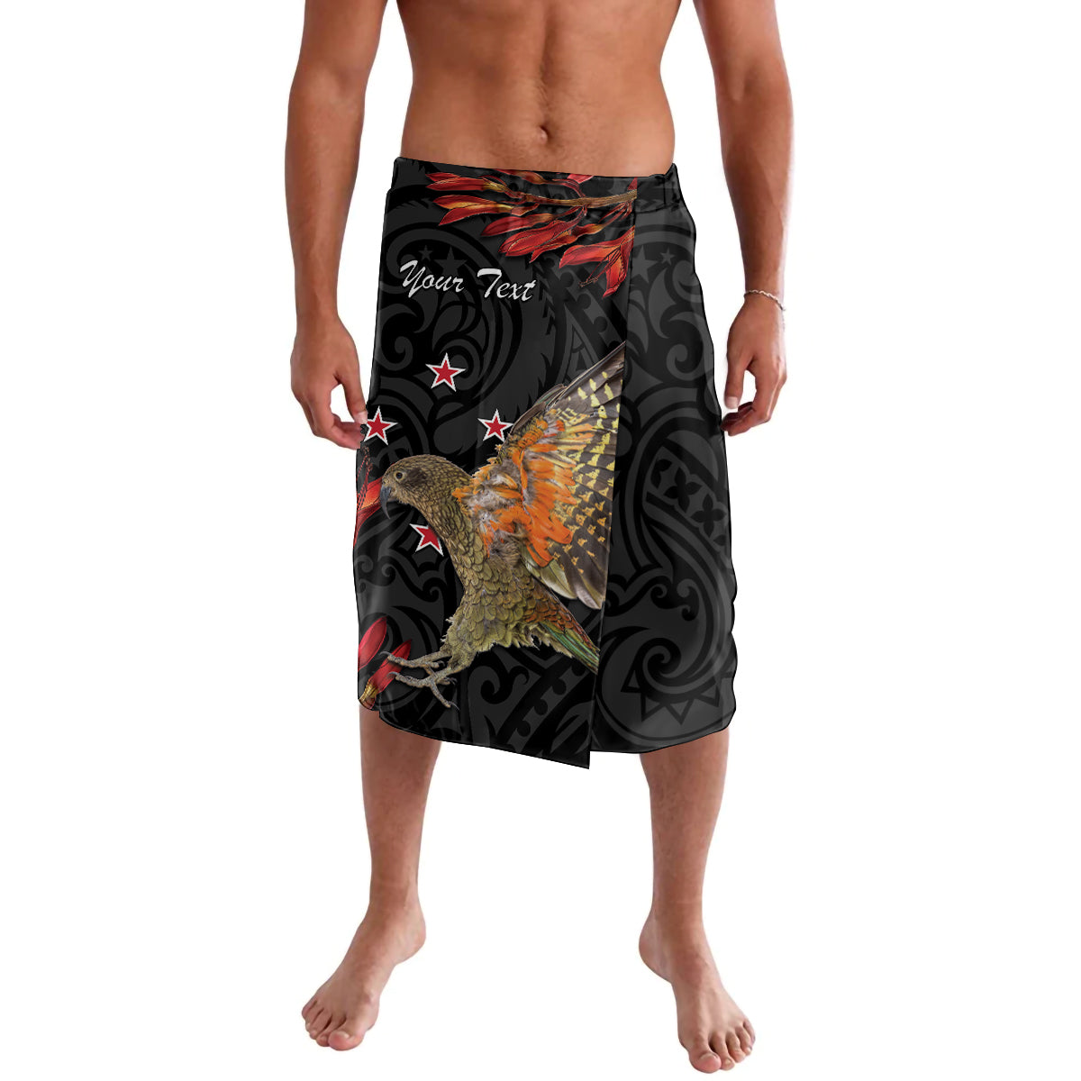 Personalised New Zealand Kea Lavalava Nestor Notabilis With Harakeke Maori Pattern LT14 Black - Polynesian Pride