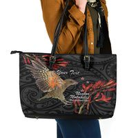 Personalised New Zealand Kea Leather Tote Bag Nestor Notabilis With Harakeke Maori Pattern LT14 - Polynesian Pride