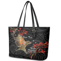 Personalised New Zealand Kea Leather Tote Bag Nestor Notabilis With Harakeke Maori Pattern LT14 - Polynesian Pride