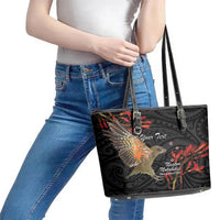 Personalised New Zealand Kea Leather Tote Bag Nestor Notabilis With Harakeke Maori Pattern LT14 - Polynesian Pride