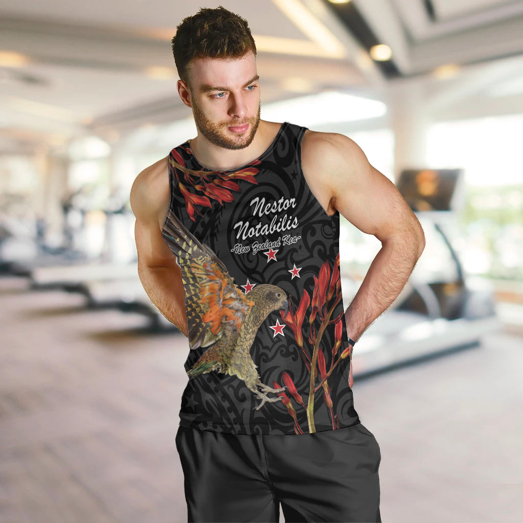 Personalised New Zealand Kea Men Tank Top Nestor Notabilis With Harakeke Maori Pattern LT14 Black - Polynesian Pride