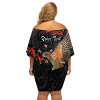 Personalised New Zealand Kea Off Shoulder Short Dress Nestor Notabilis With Harakeke Maori Pattern