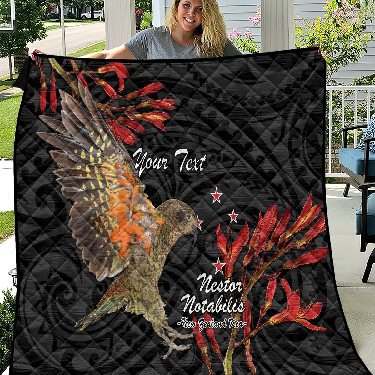 Personalised New Zealand Kea Quilt Nestor Notabilis With Harakeke Maori Pattern