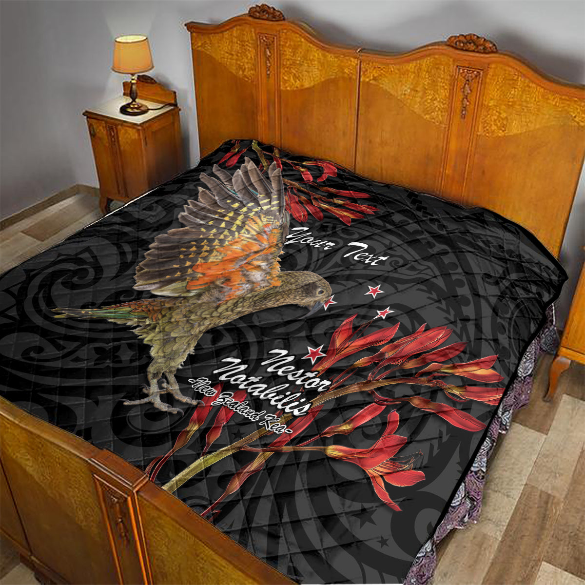 Personalised New Zealand Kea Quilt Nestor Notabilis With Harakeke Maori Pattern