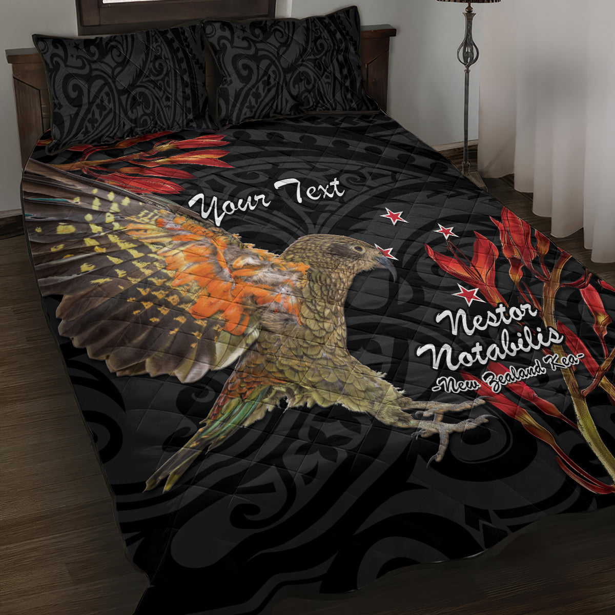 Personalised New Zealand Kea Quilt Bed Set Nestor Notabilis With Harakeke Maori Pattern