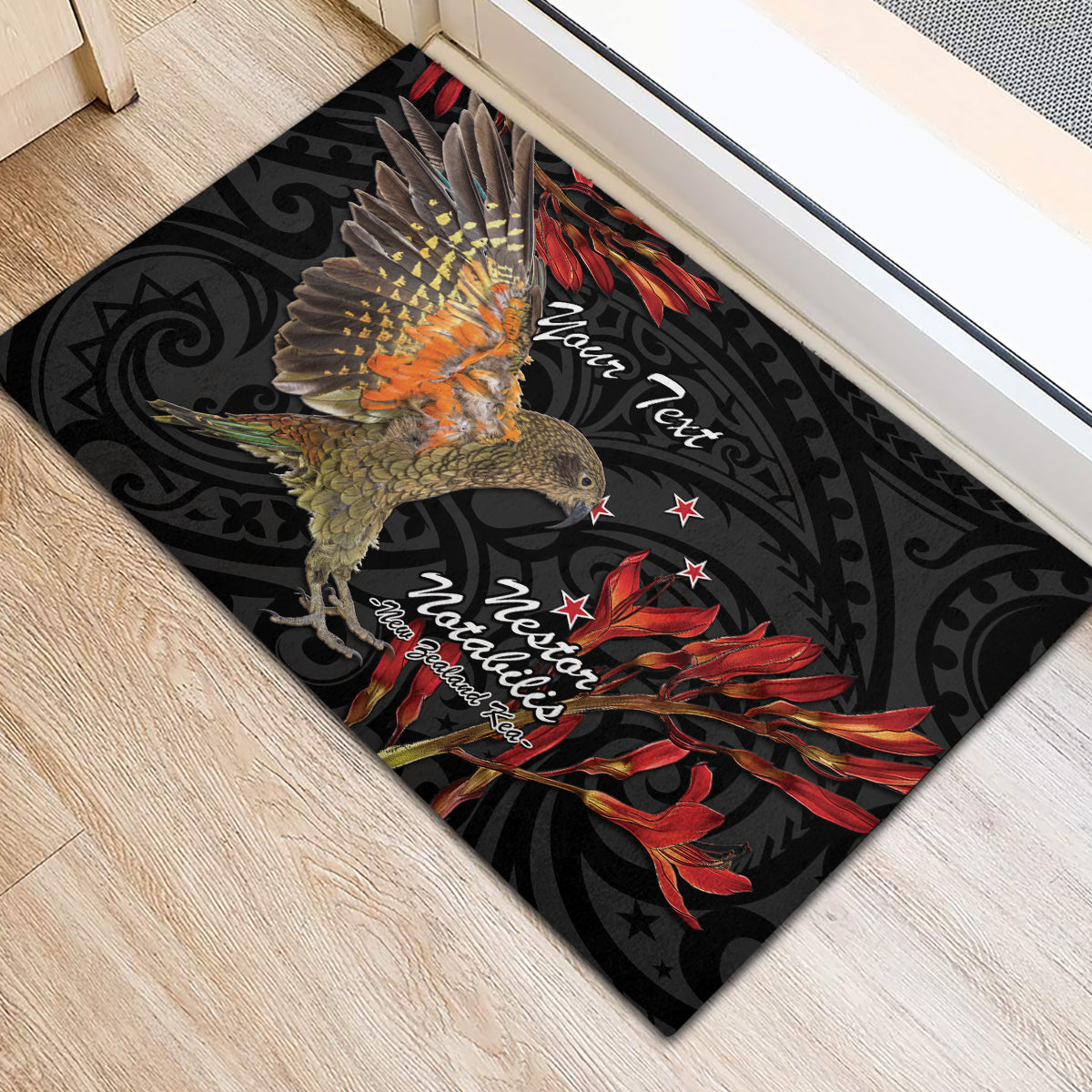 Personalised New Zealand Kea Rubber Doormat Nestor Notabilis With Harakeke Maori Pattern LT14 - Polynesian Pride