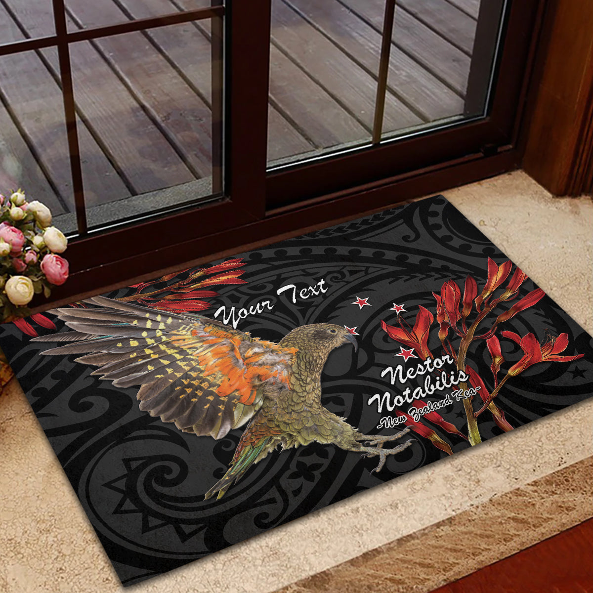 Personalised New Zealand Kea Rubber Doormat Nestor Notabilis With Harakeke Maori Pattern LT14 - Polynesian Pride