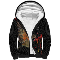 Personalised New Zealand Kea Sherpa Hoodie Nestor Notabilis With Harakeke Maori Pattern LT14 Unisex Black - Polynesian Pride