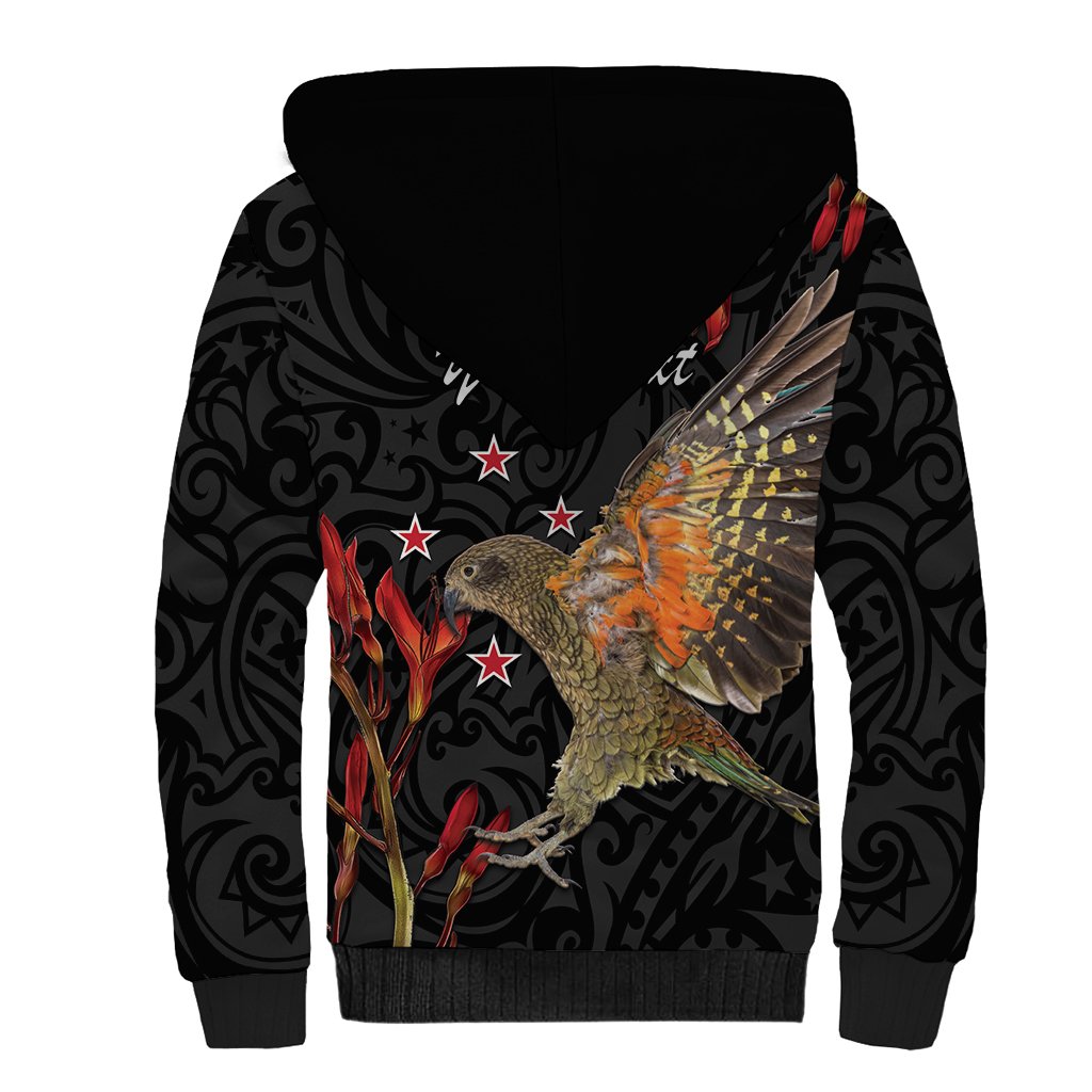 Personalised New Zealand Kea Sherpa Hoodie Nestor Notabilis With Harakeke Maori Pattern LT14 - Polynesian Pride