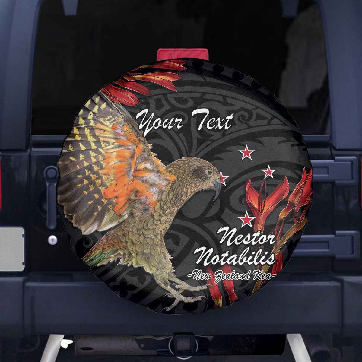Personalised New Zealand Kea Spare Tire Cover Nestor Notabilis With Harakeke Maori Pattern LT14 - Polynesian Pride