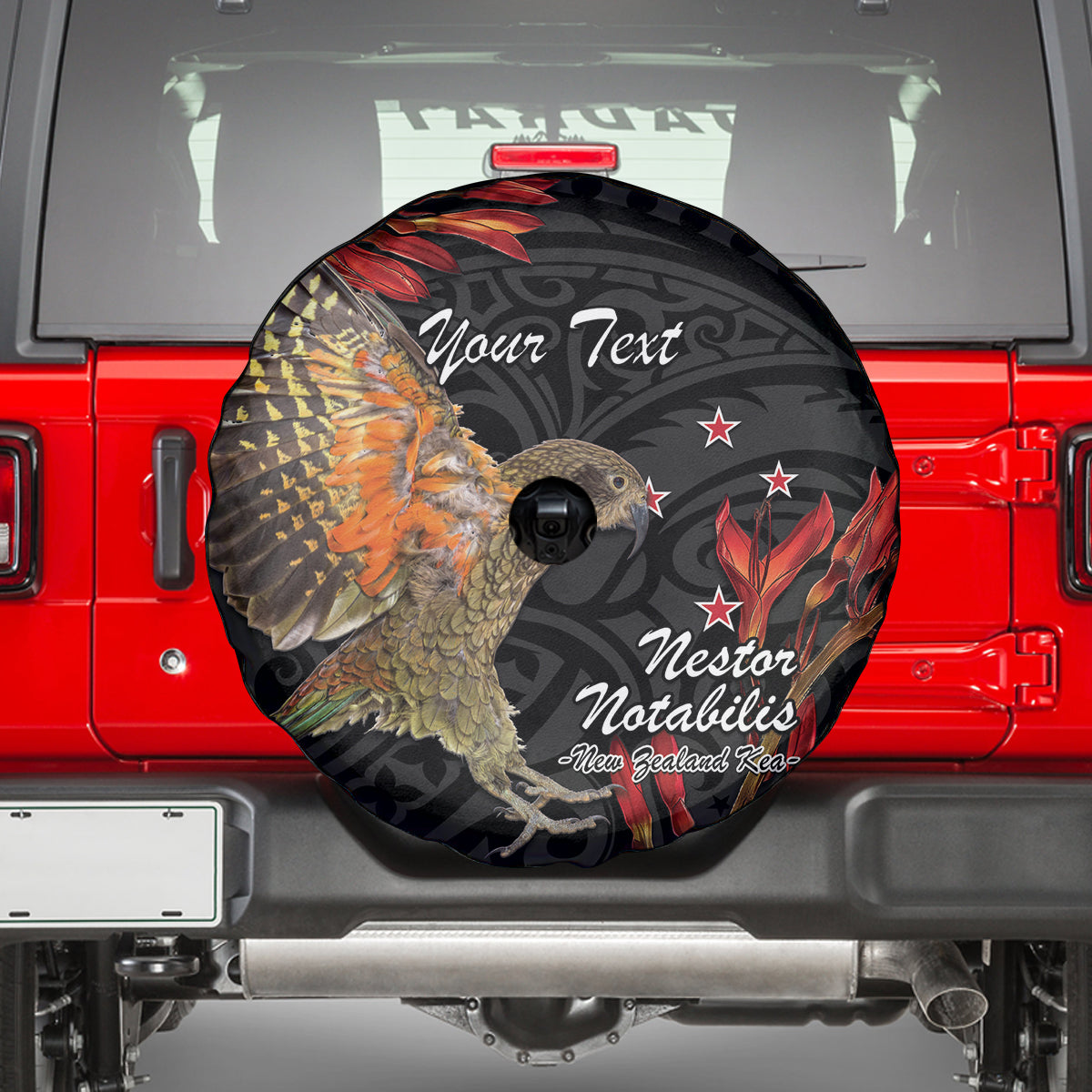 Personalised New Zealand Kea Spare Tire Cover Nestor Notabilis With Harakeke Maori Pattern LT14 - Polynesian Pride