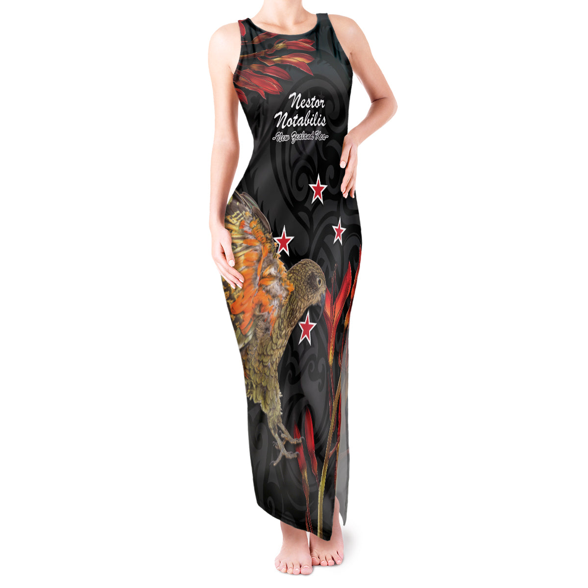 Personalised New Zealand Kea Tank Maxi Dress Nestor Notabilis With Harakeke Maori Pattern