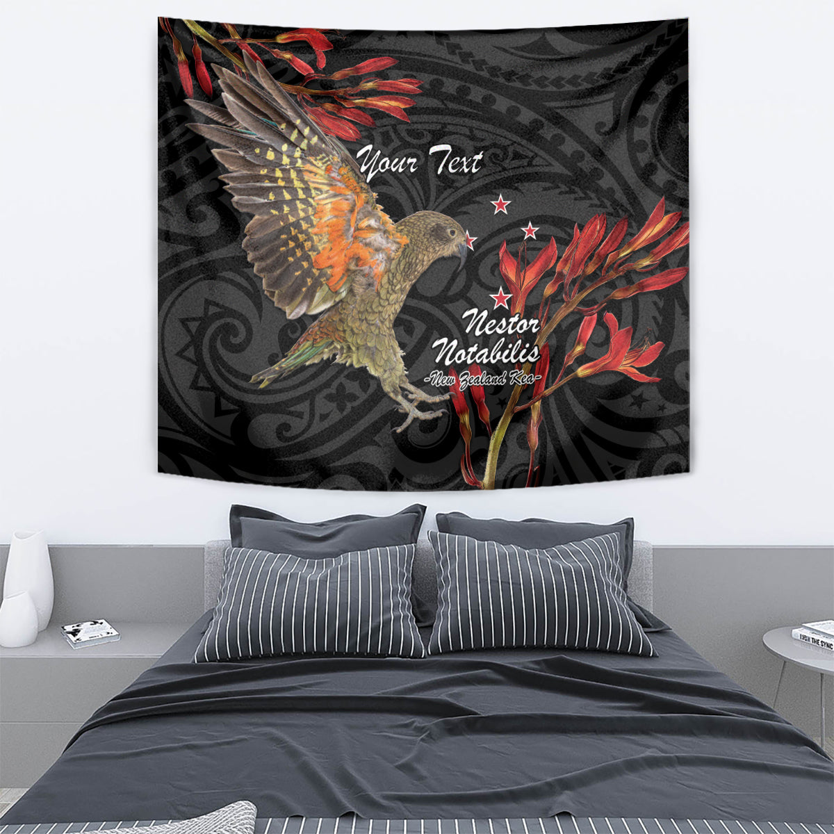 Personalised New Zealand Kea Tapestry Nestor Notabilis With Harakeke Maori Pattern