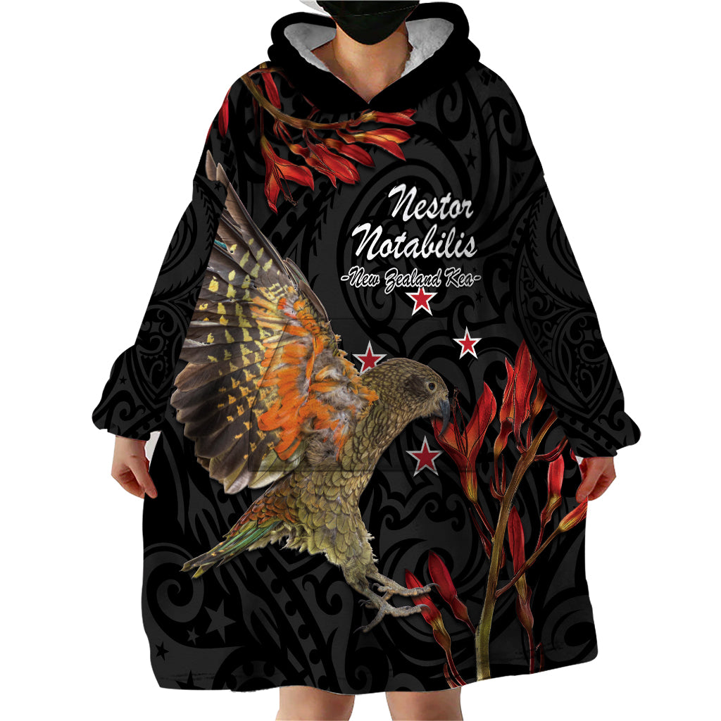 Personalised New Zealand Kea Wearable Blanket Hoodie Nestor Notabilis With Harakeke Maori Pattern LT14 - Polynesian Pride