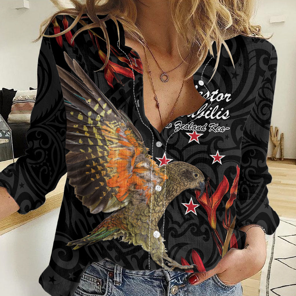Personalised New Zealand Kea Women Casual Shirt Nestor Notabilis With Harakeke Maori Pattern