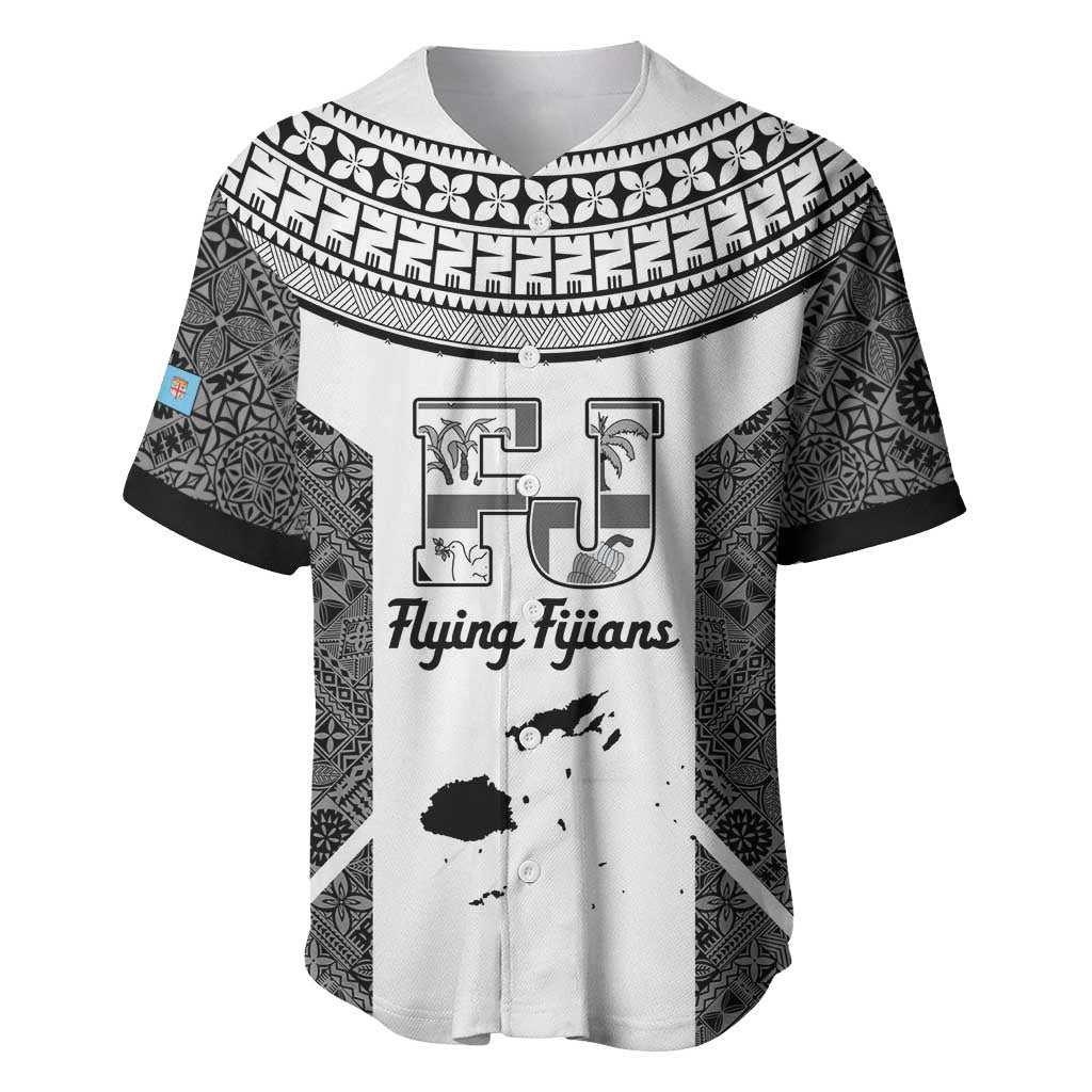 Custom Fiji Tapa Rugby Baseball Jersey Flying Fijian Black And White Version