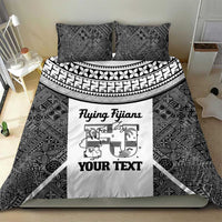 Custom Fiji Tapa Rugby Bedding Set Flying Fijian Black And White Version