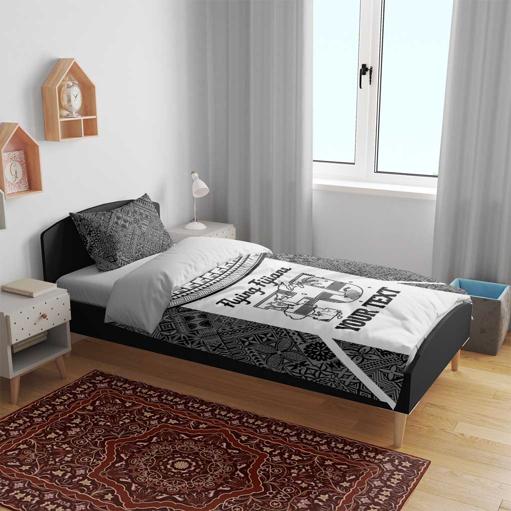 Custom Fiji Tapa Rugby Bedding Set Flying Fijian Black And White Version