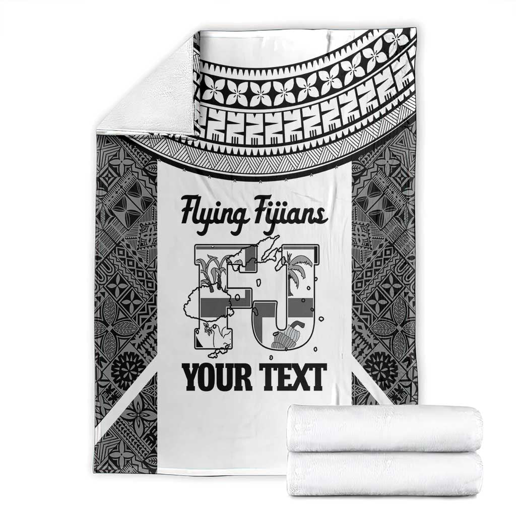 Custom Fiji Tapa Rugby Blanket Flying Fijian Black And White Version