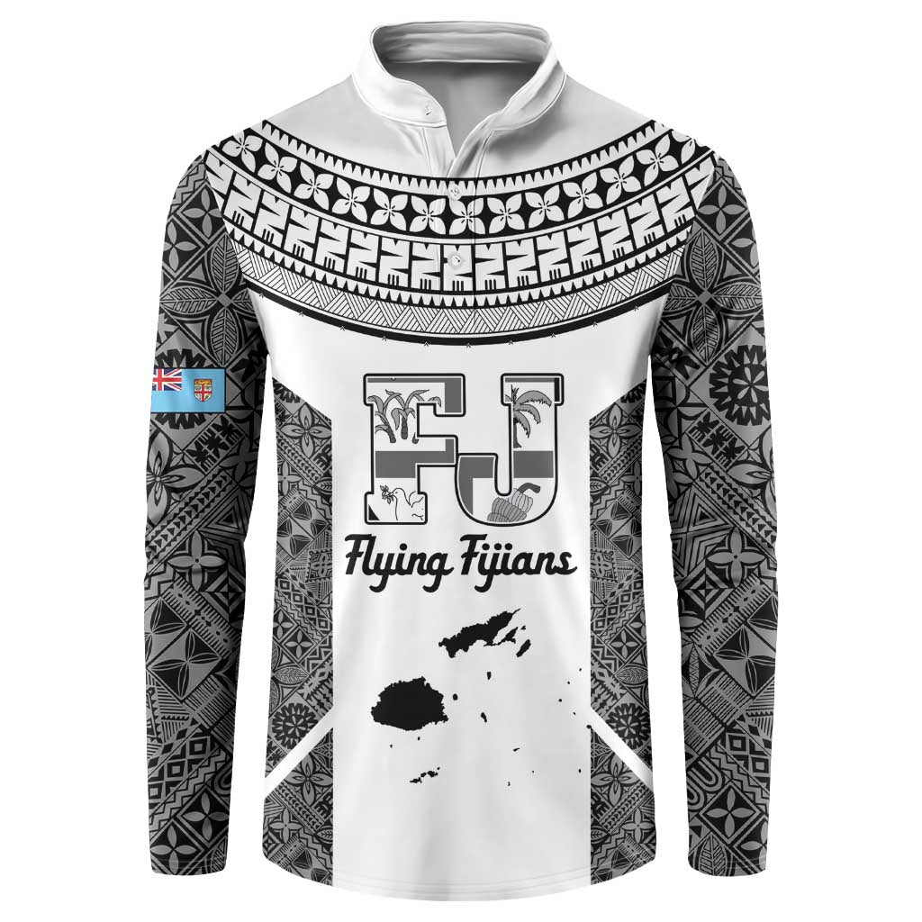 Custom Fiji Tapa Rugby Button Sweatshirt Flying Fijian Black And White Version