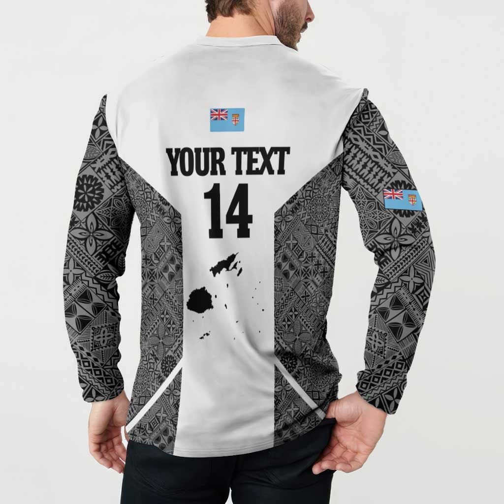 Custom Fiji Tapa Rugby Button Sweatshirt Flying Fijian Black And White Version