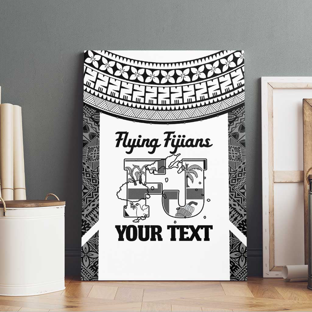 Custom Fiji Tapa Rugby Canvas Wall Art Flying Fijian Black And White Version