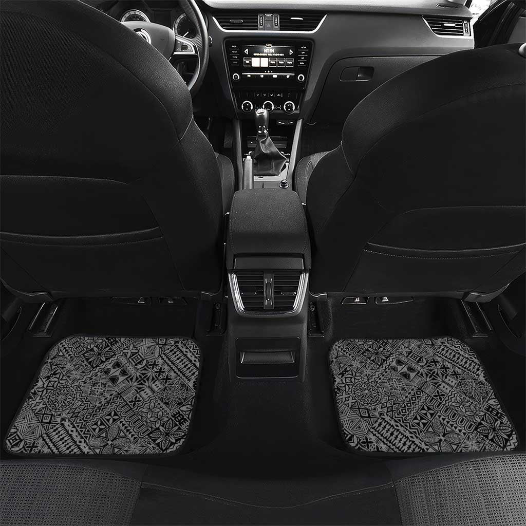 Custom Fiji Tapa Rugby Car Mats Flying Fijian Black And White Version