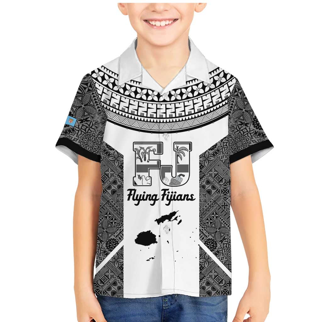 Custom Fiji Tapa Rugby Family Matching Mermaid Dress and Hawaiian Shirt Flying Fijian Black And White Version