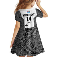 Custom Fiji Tapa Rugby Family Matching Off Shoulder Maxi Dress and Hawaiian Shirt Flying Fijian Black And White Version