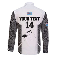 Custom Fiji Tapa Rugby Family Matching Short Sleeve Bodycon Dress and Hawaiian Shirt Flying Fijian Black And White Version