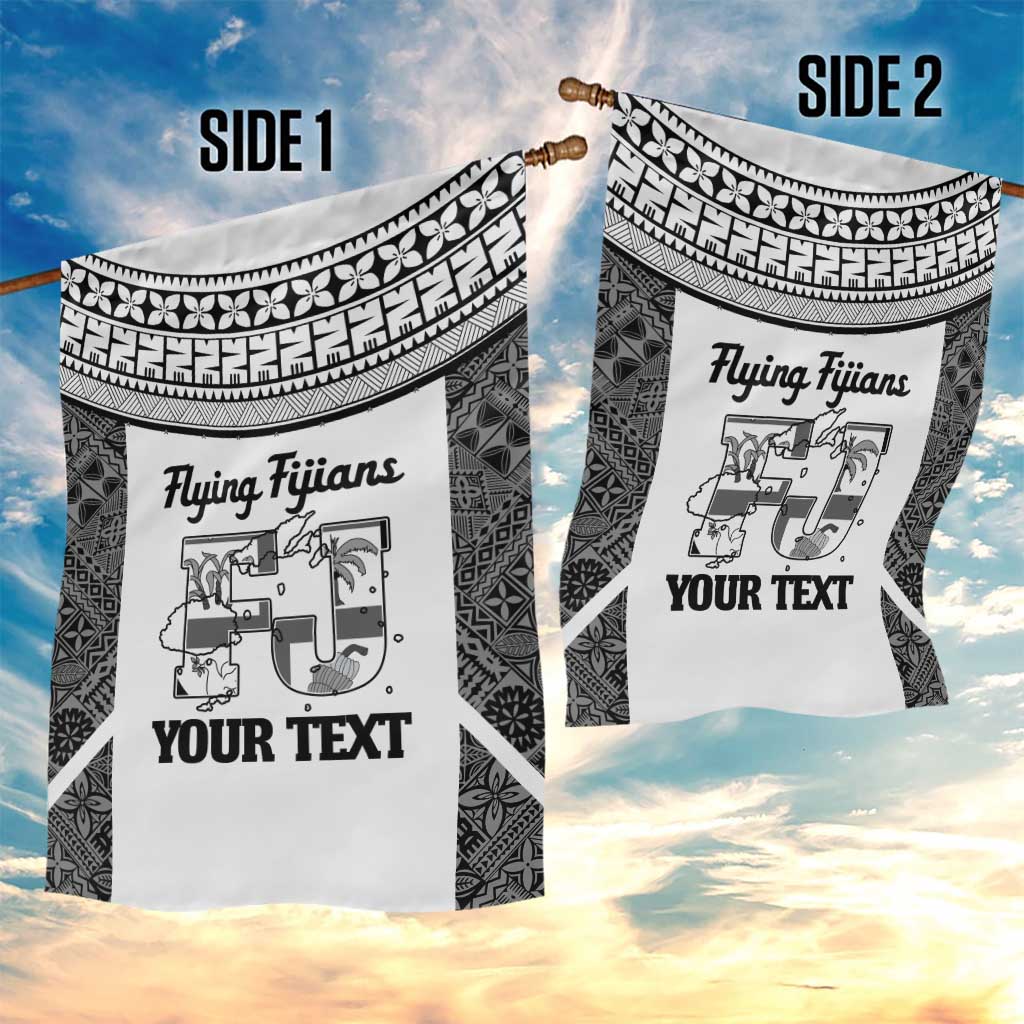 Custom Fiji Tapa Rugby Garden Flag Flying Fijian Black And White Version