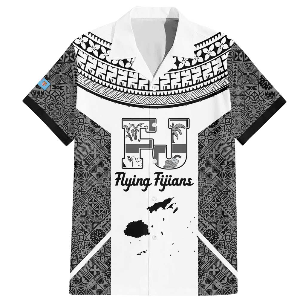 Custom Fiji Tapa Rugby Hawaiian Shirt Flying Fijian Black And White Version