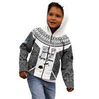 Custom Fiji Tapa Rugby Kid Hoodie Flying Fijian Black And White Version