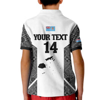 Custom Fiji Tapa Rugby Kid Polo Shirt Flying Fijian Black And White Version