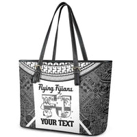 Custom Fiji Tapa Rugby Leather Tote Bag Flying Fijian Black And White Version
