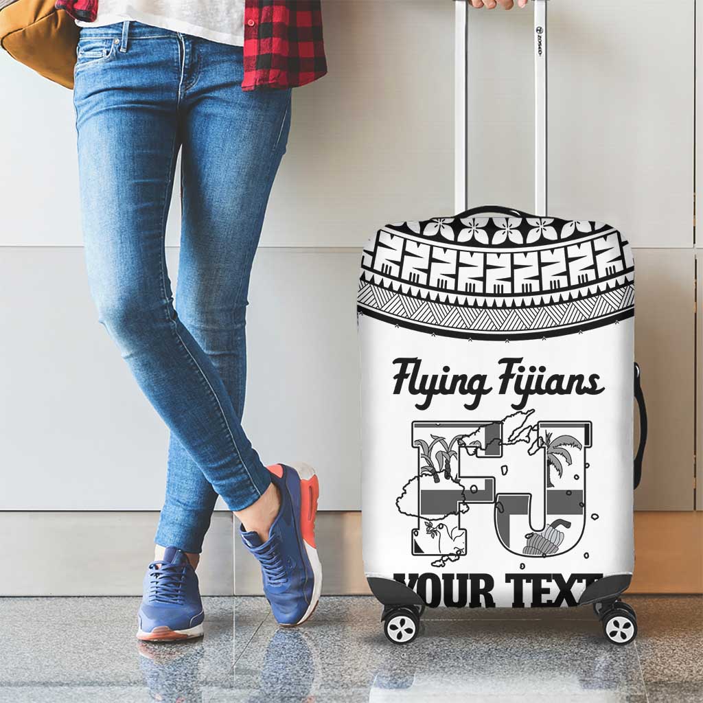 Custom Fiji Tapa Rugby Luggage Cover Flying Fijian Black And White Version
