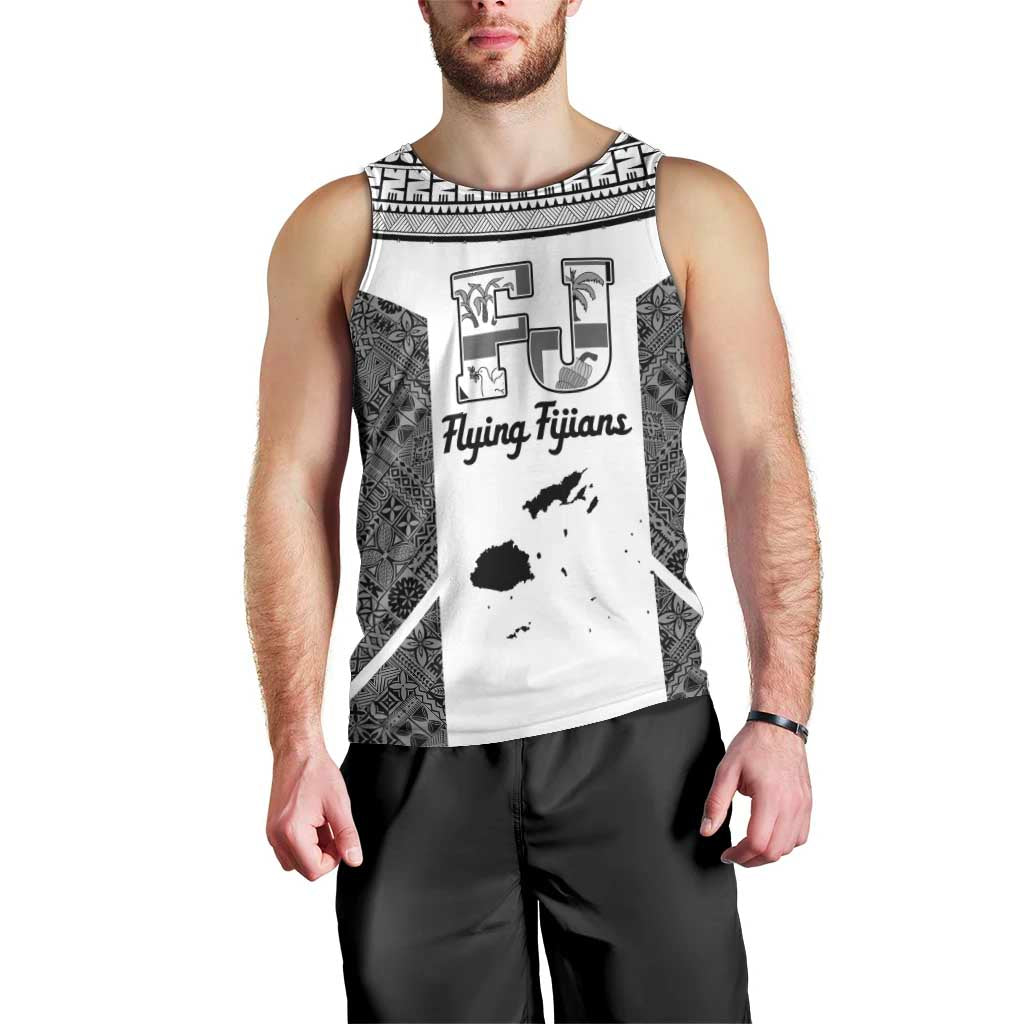 Custom Fiji Tapa Rugby Men Tank Top Flying Fijian Black And White Version