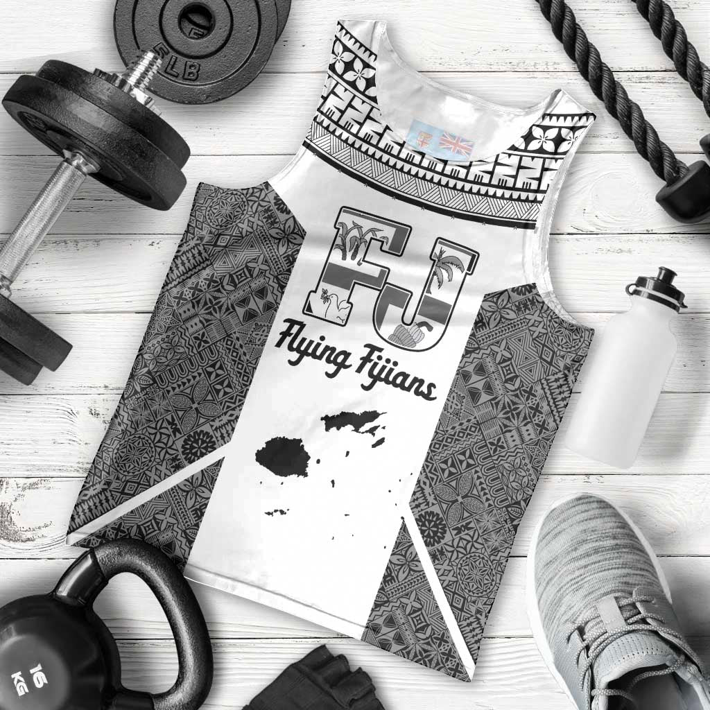 Custom Fiji Tapa Rugby Men Tank Top Flying Fijian Black And White Version