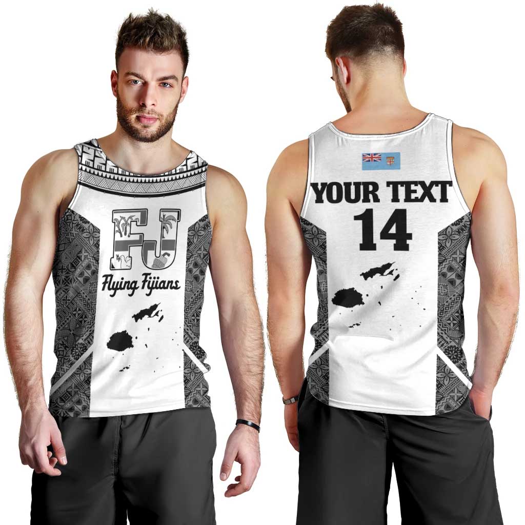 Custom Fiji Tapa Rugby Men Tank Top Flying Fijian Black And White Version