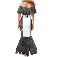 Custom Fiji Tapa Rugby Mermaid Dress Flying Fijian Black And White Version
