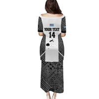 Custom Fiji Tapa Rugby Puletasi Flying Fijian Black And White Version