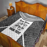 Custom Fiji Tapa Rugby Quilt Flying Fijian Black And White Version