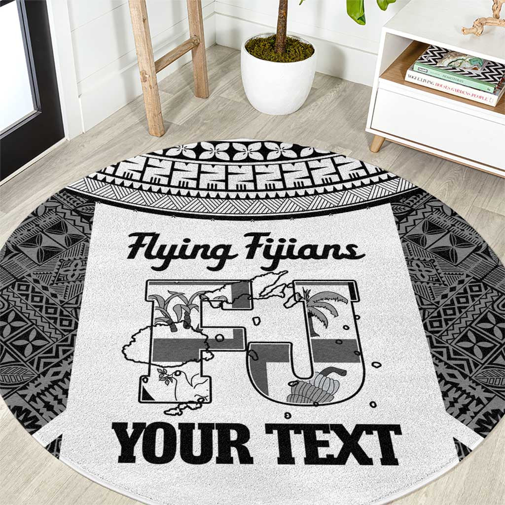 Custom Fiji Tapa Rugby Round Carpet Flying Fijian Black And White Version