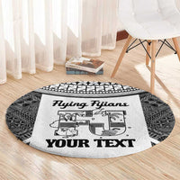 Custom Fiji Tapa Rugby Round Carpet Flying Fijian Black And White Version