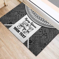 Custom Fiji Tapa Rugby Rubber Doormat Flying Fijian Black And White Version