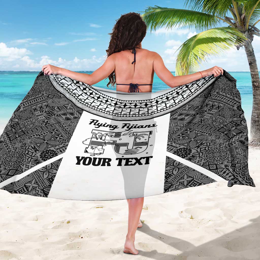 Custom Fiji Tapa Rugby Sarong Flying Fijian Black And White Version