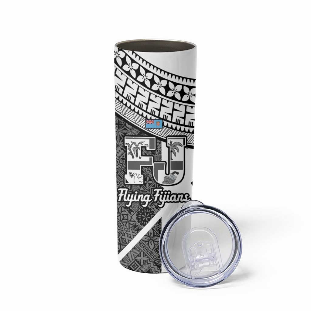 Custom Fiji Tapa Rugby Skinny Tumbler Flying Fijian Black And White Version