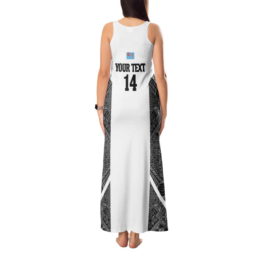 Custom Fiji Tapa Rugby Tank Maxi Dress Flying Fijian Black And White Version