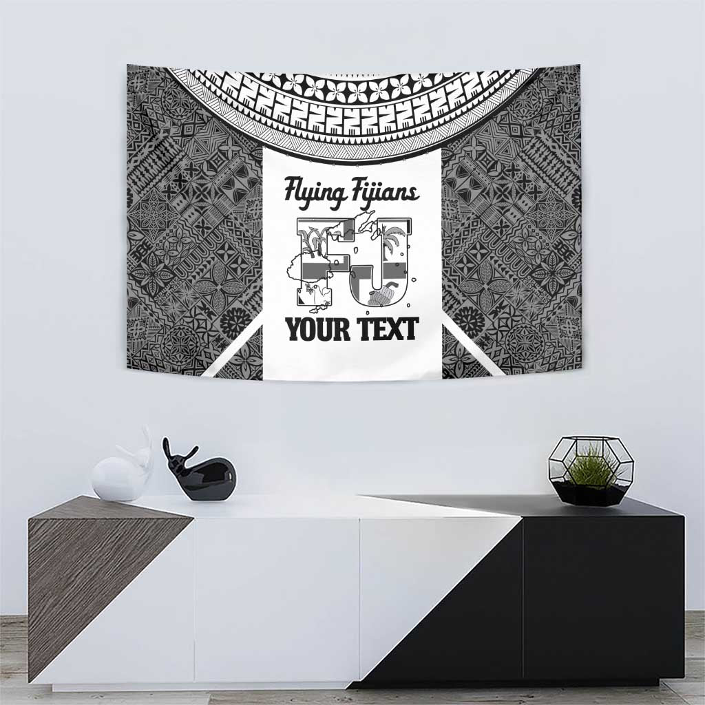 Custom Fiji Tapa Rugby Tapestry Flying Fijian Black And White Version